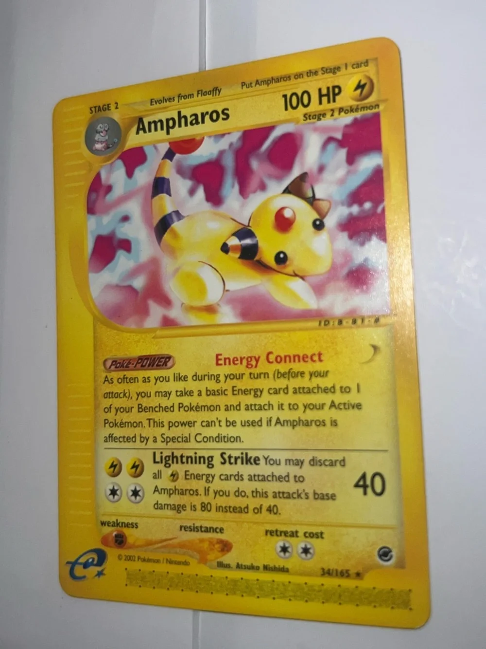 Pokemon Ampharos Trading Card – Yellow and Pink Artwork
